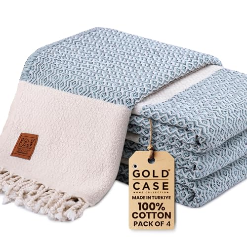 Gold CASE Turkish Beach Towel Set of 4 – 100% Cotton Large Turkish Bath Towels 67 x 38'' – Zeus Extra Large, Quick Dry & Sand Free Towels – Peshtemal for Pool – Aqua - color: Aqua, style: Zeus Beach Bath Towel