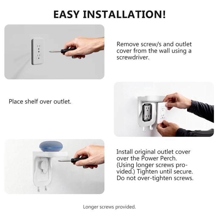 WALI Outlet Shelf Wall Holder, Fit for Duplex GFCI Decorative Outlet Shell A Space Saving for Smart Home, Speaker Mounts up to 10lbs with Cable Management (OSH001-W), White - size: Medium