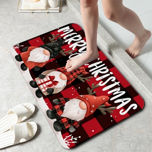 Christmas Gnomes Bathroom Mat, Non-Slip Rubber Backing Thin Low-Profile Bath Rug, Easy-Clean Bathroom Floor Mat for Shower, Bathtub, Kitchen, or Entryway - color: Christmas Gnomes