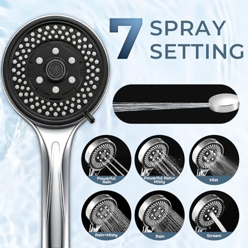 Rain Shower Head with Handheld Combo, Chrome Finish | 9" rainfall head, silicone slide bar, 3-way diverter, 59" SS hose, dual high-pressure spray, G1/2 fit, tool-free install
