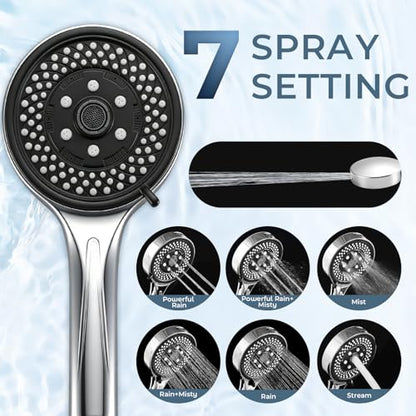 Rain Shower Head with Handheld Combo, Chrome Finish | 9" rainfall head, silicone slide bar, 3-way diverter, 59" SS hose, dual high-pressure spray, G1/2 fit, tool-free install