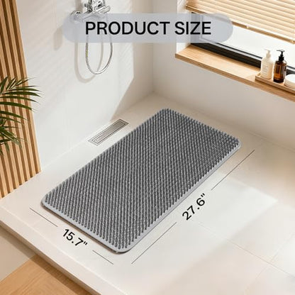 Shower Foot Scrubber Mat, Non Slip Shower Feet Mat Grey 16"x27" | Silicone Exfoliating With Suction Cups And Drain Holes, Quick Drying Soft Bathtub Mat, Machine Washable Drainage Bathroom Mat - color: Grey