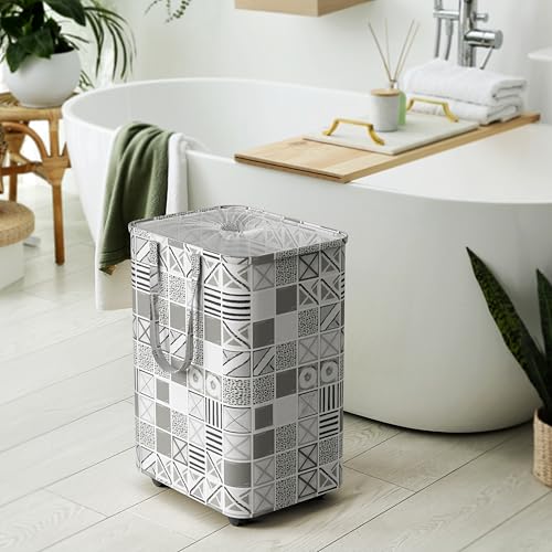 Simple Houseware Large 82L Laundry Basket with Wheels and Handles, Gray | Collapsible Waterproof Hamper with Mesh Cover - color: Gray