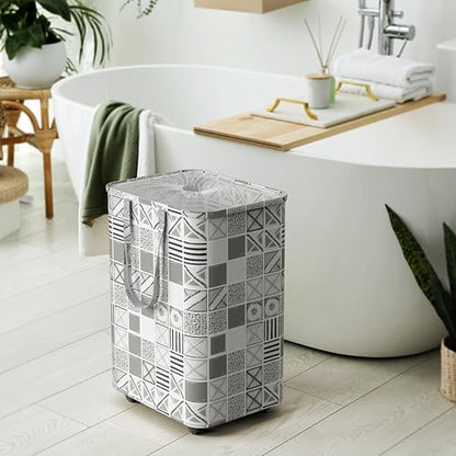 Simple Houseware Large 82L Laundry Basket with Wheels and Handles, Gray | Collapsible Waterproof Hamper with Mesh Cover - color: Gray