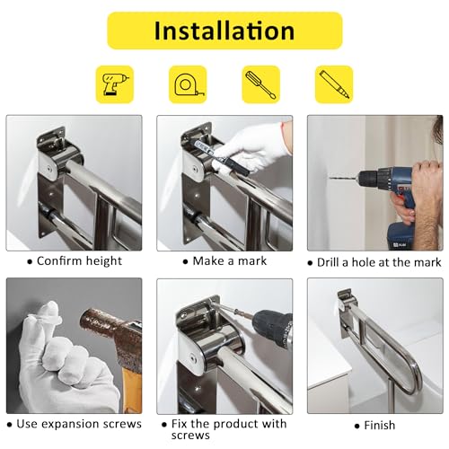 Handicap Grab Bar,23.6 Inch Stainless Steel 1.25" Diameter Toilet Safety Rails for Bathroom with Paper Holder, Anti-Slip Flip-Up Support Rail for Seniors Elderly - size: 23.6 Inch