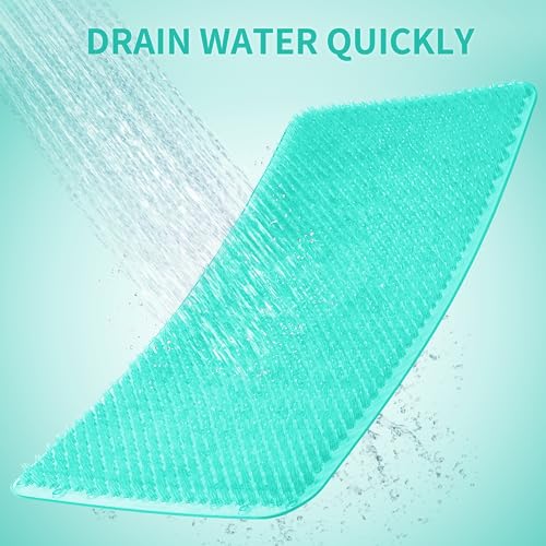 Yolife Shower Foot Scrubber Mat, Anti-Slip Bath Mat with Scrub Bristles, Soft Shower Foot Massager with Strong Suction Cups for Soothe Achy Feet, 25.6" x 13.4" - color: Green, size: 25.6" x 13.4" (Rectangular)
