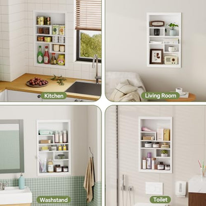 14x24 Medicine Cabinet Recessed Stainless Steel, with 5 Compartments Medicine Cabinet Organizer, Stainless Steel Wall Niche, Bathroom Wall Cabinet, Recessed Bathroom Cabinet, White - color: White, size: New Design 3-Tier