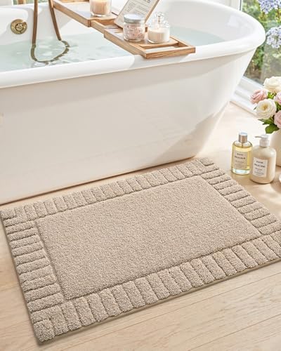 DEXI Bathroom Rugs 36x24, Non Slip Bath Mats for Bathroom Floor, Ultra Soft and Absorbent Bath Rug Shower Carpet, Machine Washable, Beige - color: Beige, size: 36" X 24" (Rectangular)