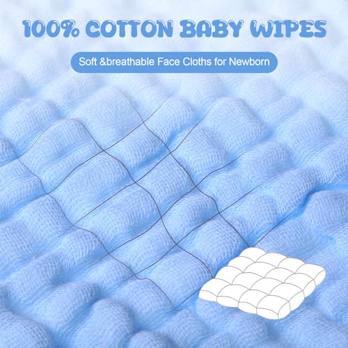 20 Pcs Baby Muslin Washcloth 12 x 12 Inch 100% Cotton Soft and Absorbent Muslin Washcloth Burp Cloth Wipe Newborn Face Towel for Baby Boy Girl Sensitive Skin(White, Light Blue, Blue) - color: White, Light Blue, Blue