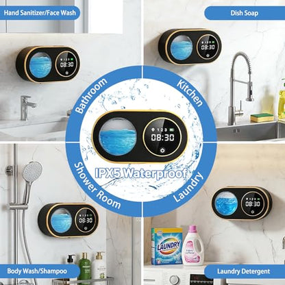 Automatic Soap Dispenser, 320ML Touchless Smart Hand Soap Dispenser, 3 Adjustable Soap Levels, Rechargeable Wall Mounted Electric Foam Soap Dispenser for Bathroom Kitchen Office (Black - T1) - color: Black - T1