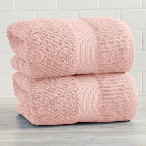 NY Loft 100% Cotton 2-Pack Oversized Bath Towel Set | Pink | Quick-Dry | Two Oversized 35" x 70" Bath Towels / Bath Sheets | Super Absorbent | Designer-Styled Texture - color: Light Pink, size: Bath Sheets (2 Pack)