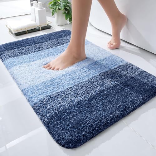 OLANLY Small Bathroom Rugs Mat 24x16, Extra Soft Absorbent Microfiber Bath Rugs, Rubber Backing, Quick Dry, Machine Washable Bath Mats for Bathroom Floor, Tub and Shower, Home Decor Accessories, Navy - color: Navy, size: 24" X 16"