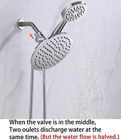 G-Promise Solid Metal Shower Head Diverter with Holder 3-Way | Spray Separately or Both, Adjustable-Angle Bracket, Anti-Leak, Smooth Knob Switch, Easy Install, Universal Replacement Part - color: Polished Chrome