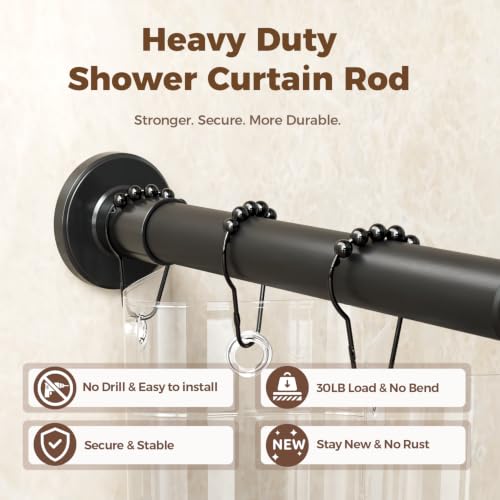 HYSEYY Heavy Duty Shower Curtain Rod,26-80inch Adjustable Tension Rod Black | No Drilling Shower Rods for Bathroom, 1" Diameter Spring Tension Curtain Rod, Non Slip Rust Proof Curtain Rod for bathtubs - color: Black