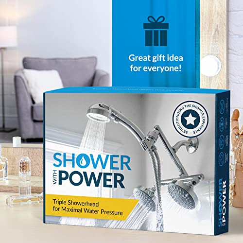 High Pressure Double Shower Heads with Handheld Spray. Adjustable Ball Joint and Detachable Head with Pressure Control Valves for an Enjoyable Spa Bathing Experience.