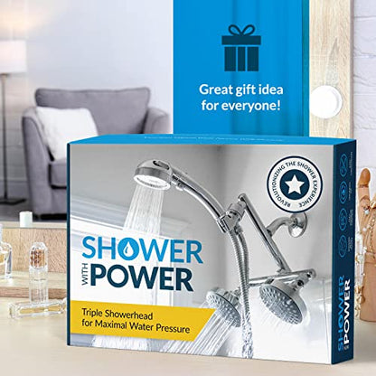 High Pressure Double Shower Heads with Handheld Spray. Adjustable Ball Joint and Detachable Head with Pressure Control Valves for an Enjoyable Spa Bathing Experience.