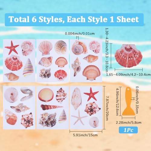 6 Pages Sea Shell Bathtub Non Slip Stickers Bulk Bathtub Sea Stickers with Scraper Adhesive Ocean Animal Slippery Floor Decal for Shower and Bath Tub Home Decorations DIY Crafts Gift Adult - style: Shell 2