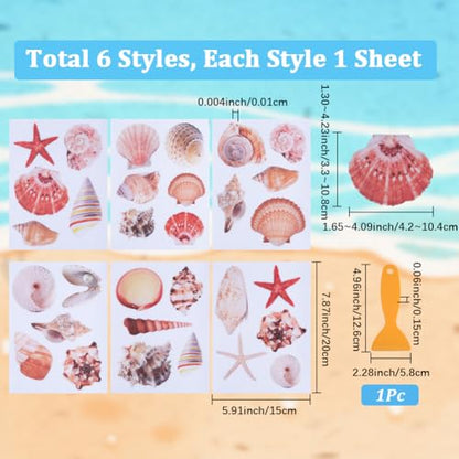 6 Pages Sea Shell Bathtub Non Slip Stickers Bulk Bathtub Sea Stickers with Scraper Adhesive Ocean Animal Slippery Floor Decal for Shower and Bath Tub Home Decorations DIY Crafts Gift Adult - style: Shell 2