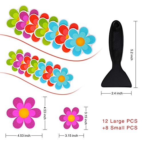 Secopad 20PCS Flower Bathtub Non Slip Stickers with Scraper, Multicolor | Comfortable PEVA Material, Large Decal Design, Strong Adhesive, Easy to Use, For Bath Tubs, Showers & Stairs