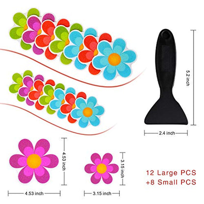 Secopad 20PCS Flower Bathtub Non Slip Stickers with Scraper, Multicolor | Comfortable PEVA Material, Large Decal Design, Strong Adhesive, Easy to Use, For Bath Tubs, Showers & Stairs