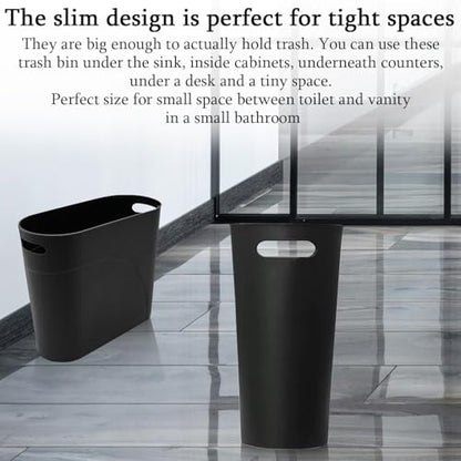 3 Pack Narrow Office Trash Can 3.2 Gallon Slim Waste Basket, Plastic Bathroom Wastebasket Slim Garbage Can Container Bin with Handle for Narrow Spaces Bathroom Bedroom Kitchen Office at Home, Black - color: Black