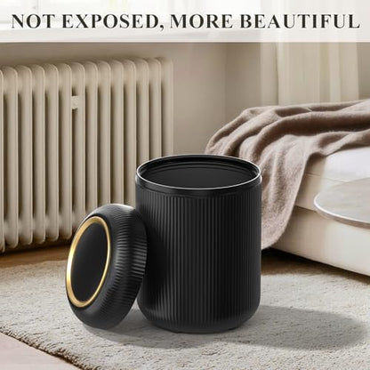 Motion Sensor Bathroom Trash Can with Lid,Black and Gold Garbage Can | 3 Gallon Automatic Bathroom Garbage Cans,Black Garbage Bin,Touchless Sensor Trash Bin,Small Waste Basket for Bedroom,Office - color: Black