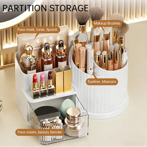 Anyoifax 360 Rotating Makeup Brush Holder Make Up Brushes Organizer, White | Spinning Makeup Brush Cup Cosmetics Container Pen Holder Lipsticks Storage for Vanity, Dresser