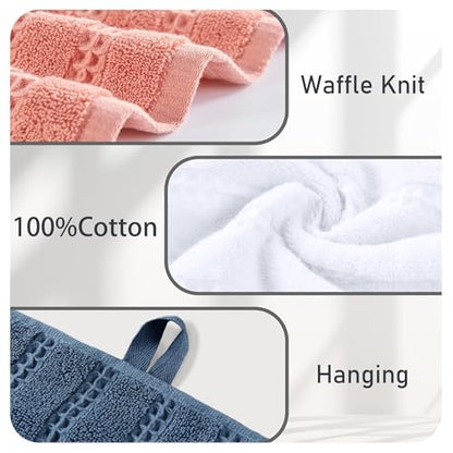 VOOVA & MOVAS White Hand Towels 4PC,13"x30", 100% Cotton,with Loop,White | Waffle Weave Fabric, Soft Lightweight & Absorbing, Quick Dry & Non-fading, Unshrinkable - color: White