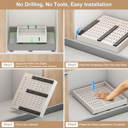Fokyfok 2Pc Pull out Cabinet Organizer,11"-18"W,10"-13"D,Expandable | No Drill,Adjustable,Roll out Drawers,Adhesive Sliding Drawers,Slide out Shelves for Cabinets Without Lip,Kitchen,Pantry,White - size: (11"W-18"W)X(10"D-13"D)