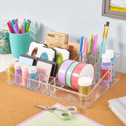 STORi Audrey Clear Vanity Makeup Organizer | 15-Compartment Holder for Brushes, Eyeshadow Palettes, & Beauty Supplies | Stacks on Audrey Storage Drawers | Made in USA - size: Cosmetic Organizer, style: Cosmetic Organizer Topper