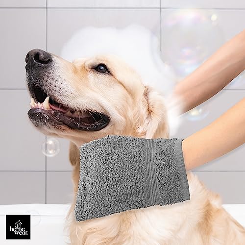 High Rise Stripe 6 Pack 6 x 8.5 Wash Mitt Set, Low Twist, Highly Absorbent, Gentle Hand and Face Cloth, European Style with Loop, Grey - color: Grey