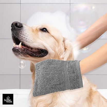 High Rise Stripe 6 Pack 6 x 8.5 Wash Mitt Set, Low Twist, Highly Absorbent, Gentle Hand and Face Cloth, European Style with Loop, Grey - color: Grey