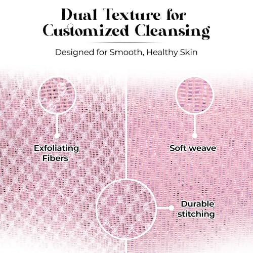 Exfoliating Washcloth – Long Japanese-Style Back Scrubber for Shower, 2-Sided Body Scrub Exfoliating Towel, Quick Dry Bath Cloth for Women, Pink - color: Pink