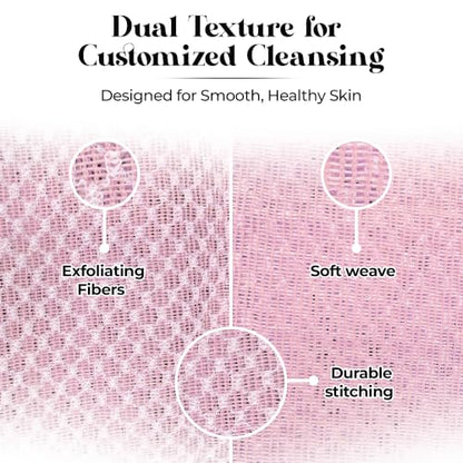 Exfoliating Washcloth – Long Japanese-Style Back Scrubber for Shower, 2-Sided Body Scrub Exfoliating Towel, Quick Dry Bath Cloth for Women, Pink - color: Pink