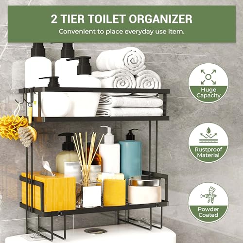 DINEST 2 Tier Over the Toilet Storage Shelf Rack Organizer, Sturdy Bathroom Organizer Shelves, Space Saver Multifunctional Wall Mounted Design, No Drilling Anti-Rust Bathroom - Black - color: Black