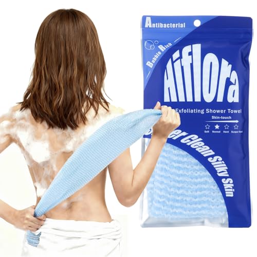 3D Wave Weave Japanese Exfoliating Washcloth, Long Exfoliating Back Scrubber for Shower, Hygienic Body Scrub Towel, Korean Style, Aqua (Normal) - color: Sky Blue
