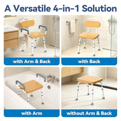 Loyoda Swivel Shower Chair with Removable Arms & Back, Fits Small Bathrooms | Adjustable-Height Rotating Shower Bench – Safety Stool Design, Ideal for Seniors and the Disabled, in Brown