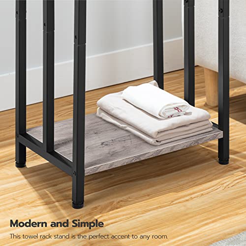 HOOBRO Free Standing Towel Rack, 3 Tier Blanket Rack, Blanket Holder for Bathroom, 16.9" L x 11" W x 31.9" H, Industrial Metal Drying and Display Rack with Shelf, Greige and Black BG03LB01 - color: Greige + Black, size: 16.9"L x 11"W x 31.9"H