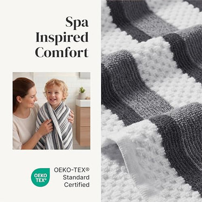 Modern Threads Pax 6-Piece Reversible Yarn Dyed Jacquard Towel Set - Bath Towels, Hand Towels, & Washcloths - Super Absorbent & Quick Dry - 100% Combed Cotton, Coal - color: Grey, style: Wide Stripe