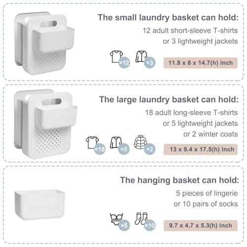 Goderewild Small Collapsible Laundry Basket, Space-Saving Wall-Mounted Hamper with Detachable Mini-Basket, Portable Hanging Organizer for Clothes, Underwear Socks. (White) - size: S + Mini Basket
