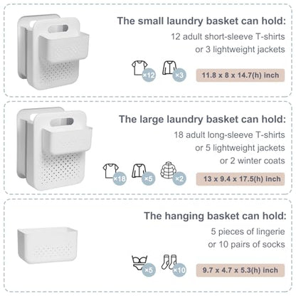 Goderewild Large Collapsible Laundry Basket with Detachable Hanging Organizer, Space-Saving Wall-Mounted Hamper for Home, Dorms, RVs, Main Basket Measures 13" x 9.5" x 17.5" In - size: L + Mini Basket