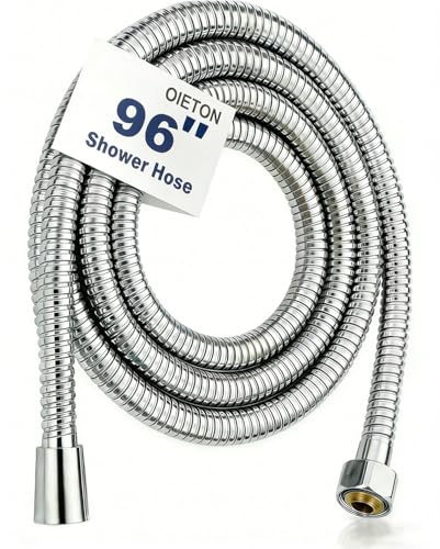 96 Inch Shower Hose, Flexible Stainless Steel Metal Extension Hose with Brass Insert and Nut - size: 96 inches