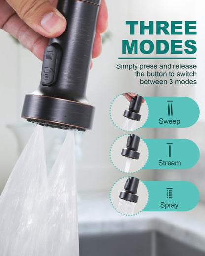 Pull Down Faucet Head Replacement: 3-Function Kitchen Faucet Head with 9 Adapters - Oil Rubbed Bronze Kitchen Sink Spray Replacement Compatible with Moen, Delta, American Standard Faucets - color: Oil Rubbed Bronze