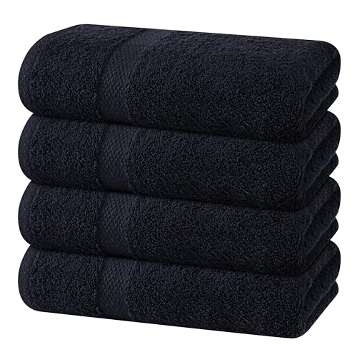 Hand Towel Set of 4-100% Cotton Ultra Soft Highly Absorbent Washable Reusable 600 GSM Lighter Weight, Quick Dry Towels for Bathroom Gym Kitchen Hotel Spa - 16x27 Inch Hand Towels Black - color: Black, size: Pack of 4