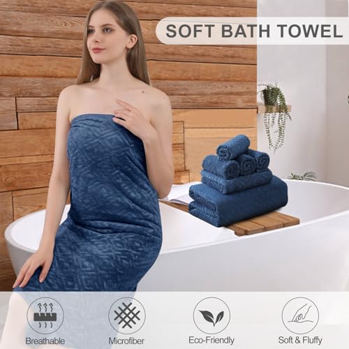 Smuge 18-Piece Bath Towel Set, Include 6 Bath Towel Sheets, 6 Hand Towels and 6 Washcloths - Highly Absorbent Quick Dry 100% Microfiber,Ultra Soft Bathroom Towel Set (Navy Blue) - color: Navy Blue, size: 18 Pcs Bath Towel Set