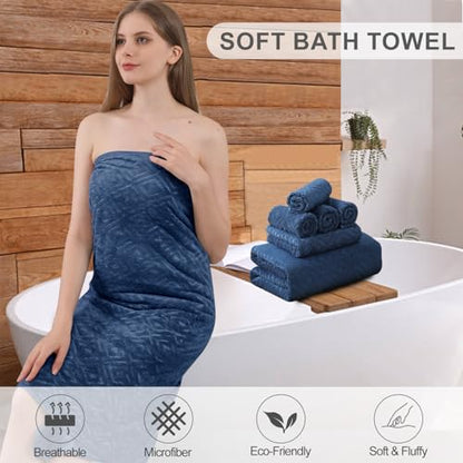 Smuge 18-Piece Bath Towel Set, Include 6 Bath Towel Sheets, 6 Hand Towels and 6 Washcloths - Highly Absorbent Quick Dry 100% Microfiber,Ultra Soft Bathroom Towel Set (Navy Blue) - color: Navy Blue, size: 18 Pcs Bath Towel Set