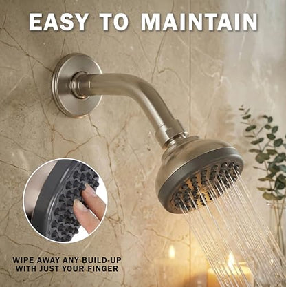 Aqua Elegante Pressure Boosting Shower Head - 1.8 GPM - Brushed Nickel | 3 Inch Wall Mount, Water Saving Showerhead, Best For Low Flow Showers With Anti-Clog Nozzles & Adjustable Brass Fitting - color: Brushed Nickel, size: 1.8 GPM