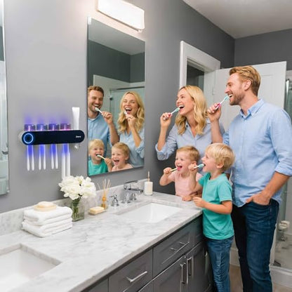iHave UV Toothbrush Sanitizer Holder Wall Mount Toothpaste Dispenser, 4-Cup | Auto-Cycle Disinfection Toothbrush Holders for Bathrooms with UV Toothbrush Sanitizer & Toothpaste Dispenser, Breathing Light - color: Uv Black 4 Cups