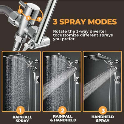 Shower Head,10”Rain Shower Head with Handheld Spray Combo with 11'' Angle Adjustable Extension Arm/Flow Regulator/Shower System,High Pressure Rainfall Shower Head Clean Bathroom,Matt Black - color: Sliver, size: 10 Inch