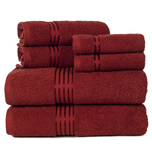 Bedford Home 100% Cotton Hotel 6 Piece Towel Set - Burgundy - color: Burgundy